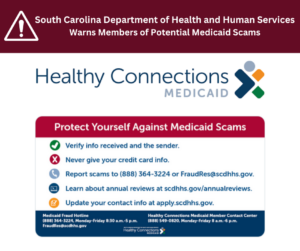 South Carolina Department of Health and Human Services Warns Members of Potential Medicaid Scams